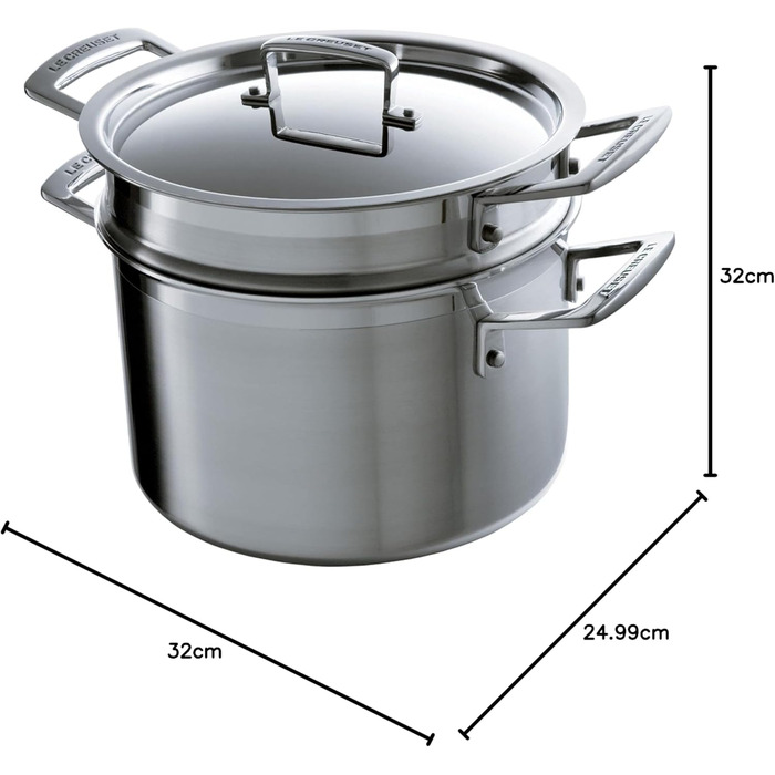 Каструля Le Creuset з нержавіючої сталі з кришкою та ситом, Ø 20 см, для всіх типів плит (включно з індукцією), срібна