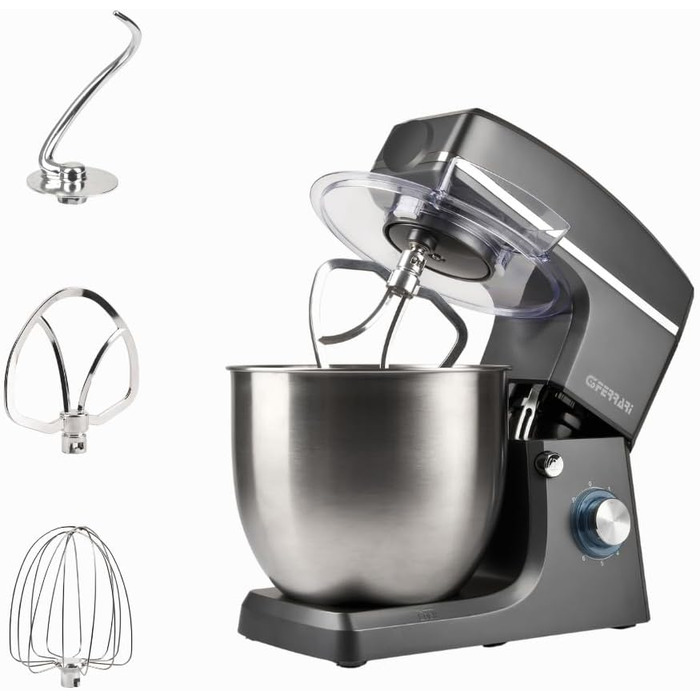 Кнемашина Pastaio 10 & Lode G3 Ferrari, 1500 Вт, 10 л, нержавіюча сталь, 6 швидкостей, контейнер з кришкою (10л, антрацитовий сірий)