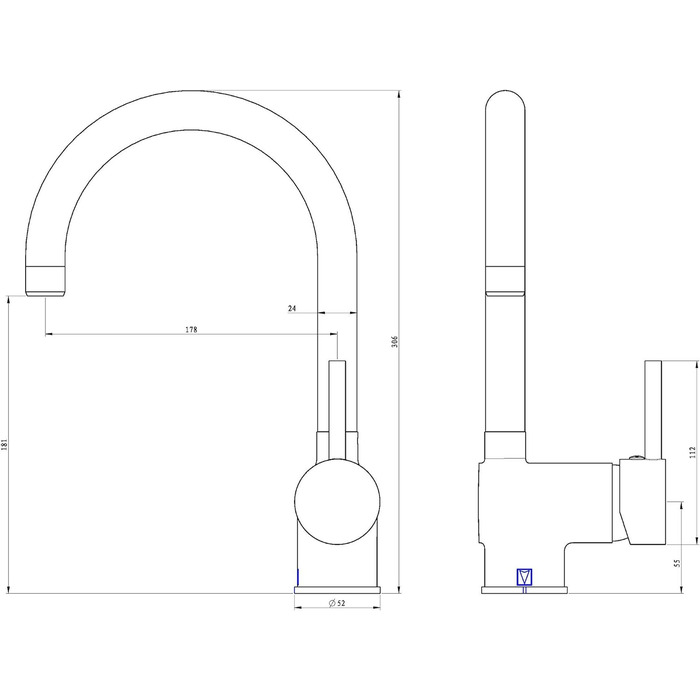 Змішувач для раковини Eisl FUTURA C, змішувач для кухні, змішувач одноважільний з високим круглим арочним виливом і кріпленням зверху, хром, NI182HACRTOP