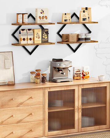 Набір плаваючих полиць Wandregal 2 шт, двоярусні настінні полиці в вітальню, спальню, кухню, офіс, коричневі та чорні DTBJ01P2BF