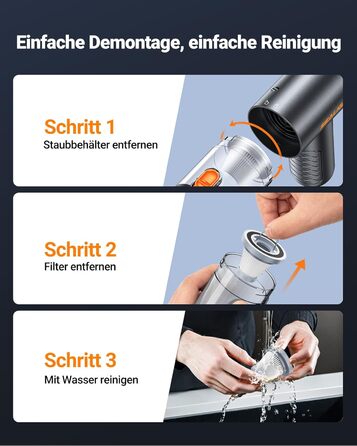 Акумуляторний ручний пилосмик SEALIGHT 32000Па, бездротовий автомобільний міні-пилосос 4-в-1 з безщітковим двигуном для шерсті тварин, авто та дому, темно-сірий матовий чорний