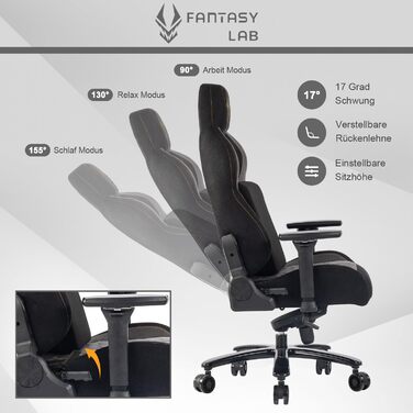 Ігровий крісло Fantasylab з тканини, ергономічний офісний крісло для геймерів, 200 кг, з підтримкою попереку, для керівників, офісне крісло