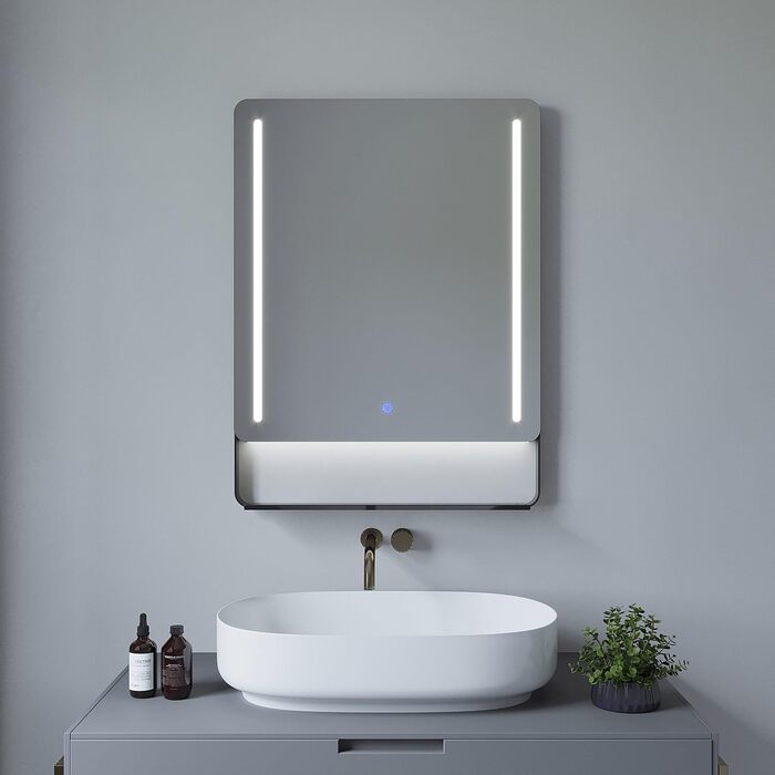 Дзеркало для ванної кімнати AQUABATOS LED 50x70 см з підсвічуванням, сенсорне керування, 6400K, IP44, CE, енергозберігаюче