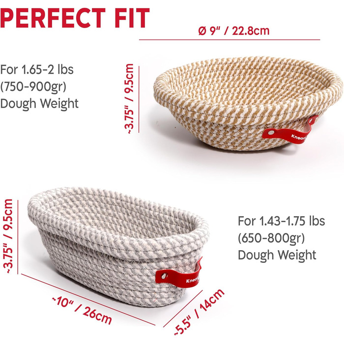 Набір для закваски KneadAce: банку для стартера 680.4 г, 2 корзини Banneton, лезо для хліба з магнітом - подарунок для пекаря, повний набір для випікання закваски