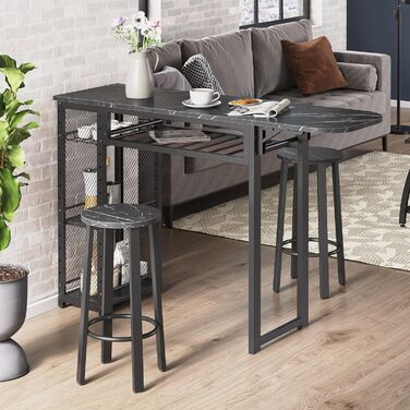 Набір барного столу з 2 табуретами, стіл-бар для кухні, вітальні, кафе в індустріальному стилі (чорний)