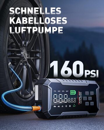 Powerbank для авто ANFLAG 7000A з компресором 160PSI, 26800mAh, для бензинових та дизельних двигунів (до 12.0L), LED-ліхтар