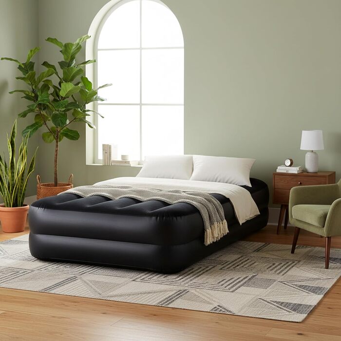 Надувний матрац-ліжко AVENLI для 2 осіб з інтегрованим насосом, самонадувний, висока ліжкомісць, з флокеним покриттям, 195x96x46 см (для кемпінгу та дому)