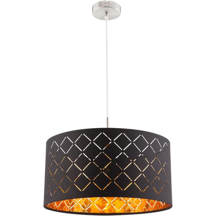 Підвісний світильник Globo підвісний світильник чорний обідній стіл сучасний світильник для вітальні, текстильний абажур круглий, метал золото, DxH 40x140 см