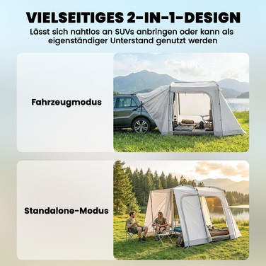 Намет автомобільний Heckzelt для 2-4 осіб, 320 x 280 x 205 см, 2-в-1, водонепроникний тунельний намет з 4 дверима, вікнами та підлогою