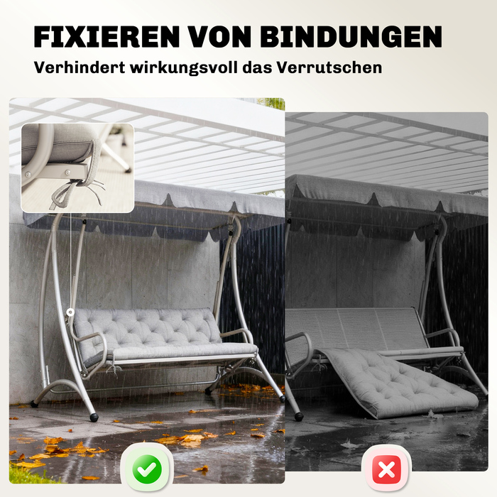 Набір подушок для лавки на 3 особи, 150x98x8 см, з зав'язками, подушки для садово-патіо меблів, гойдалки Голлівуд, світло-сірий