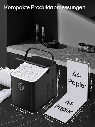 Льодогенератор Fohere 14 кг/24 год, швидке виробництво льоду (5 хв), 2 розміри кулеподібного льоду, самоочищення, з ручкою, лопаткою та кошиком для вечірок, офісу, кемпінгу - Чорний