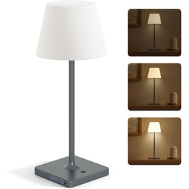 LED лампа настільна акумуляторна бездротова, диммувана, з тач-панеллю, 4000mAh, з функцією павербанку, вологостійка IP44, для дому та вулиці (сіра)