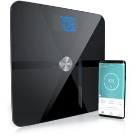 Комп'ютер CSL Bluetooth Шкала жиру в організмі - сумісна з Apple Health - Цифрові багатофункціональні ваги - Ваги для тіла у ванній кімнаті Ваги для ванної кімнати - для iOS та Android A чорний