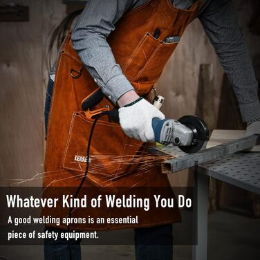 Шкіряний фартух для зварювальника LeaSeek – термостійкий та вогнестійкий, з 6 кишенями, великий розмір (M-XXXL), 61x91 см + шкіряні рукавички