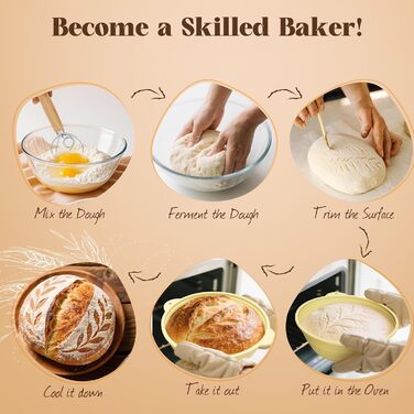 Набір для закваски з силікону MQFORU: 30 шт. Заквасочні корзини (28см круглі, 29см овальні), скляна тара 730мл, щітка, скребок. Для випікання хліба.