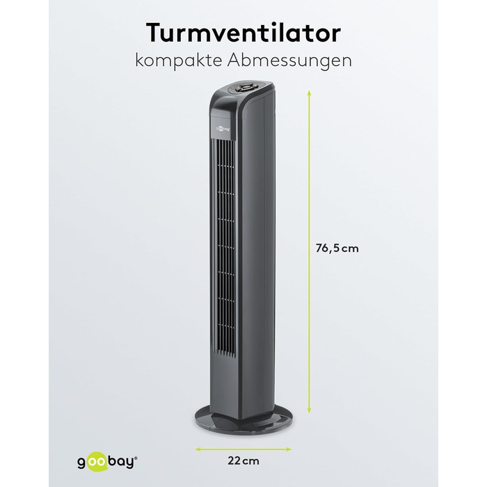 Вентилятор goobay 59517 з пультом дистанційного керування та таймером / 3-ступінчастий колонний вентилятор з коливальним п'єдесталом / вентилятор тихої спальні / баштовий вентилятор 50 Вт / антрацит