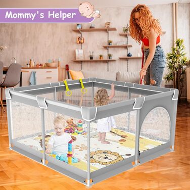 Ляльковий загін для малюків 120x120 см з ігровим килимком, дитячий портативний загін з м'яким килимком, дитячий загін з сіткою та присосками 120x120 см з матрацом