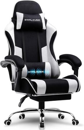 Ігровий крісло GTPLAYER з підніжкою та масажем, білий, тканинний