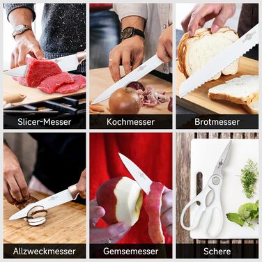 Набір кухонних ножів Messerblock Set: 7 предметів з нержавіючої сталі з дерев'яним блоком та точильним каменем. Професійний кухонний набір, подарунок.