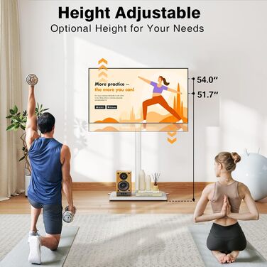 Підставка для телевізора TVON з кріпленням для плоских/вигнутих телевізорів 81-152 см (до 40 кг), регульована по висоті, з дерев'яною основою, поворотна, для спальні, білий/дерев'яна основа