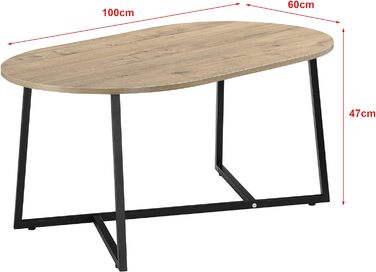 Журнальний стіл 'Valdemarsvik 100x60x47см Стіл для вітальні Диванний стіл Металевий каркас вид дуба