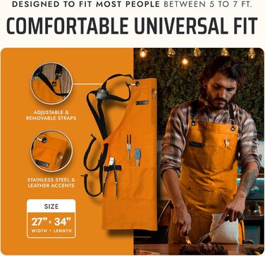 Фартух кухонний Asaya для жінок та чоловіків + рушник та відкривачка для пляшок – 284 мл, канвас (помаранчевий/червоний, зигзаг (Sunset Chevron))