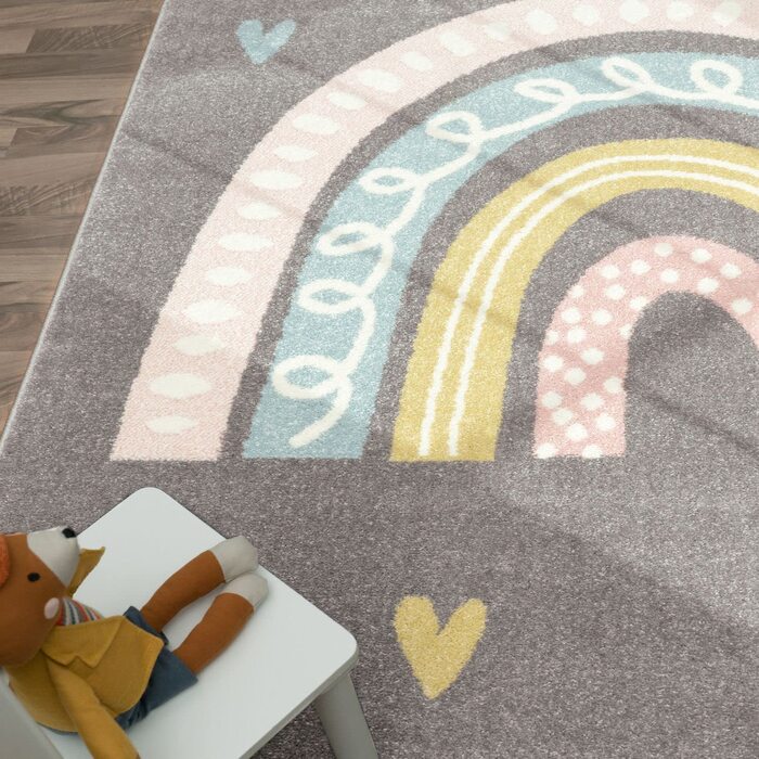 Домашній дитячий килим TT для хлопчиків і дівчаток, дитячий килим у формі серця, сучасна Райдужна пастель, Колір Розмір (80x150 см, сіро-блакитна троянда)