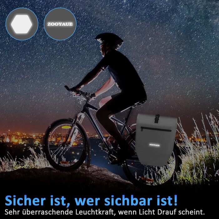 Велосипедна сумка ZOOYAUE для багажника 28 л, водонепроникна сумка для багажу з ручкою для перенесення та плечовим ременем, велосипедна сумка через плече зі світловідбивачами, велосипедні сумки задні (сірі)