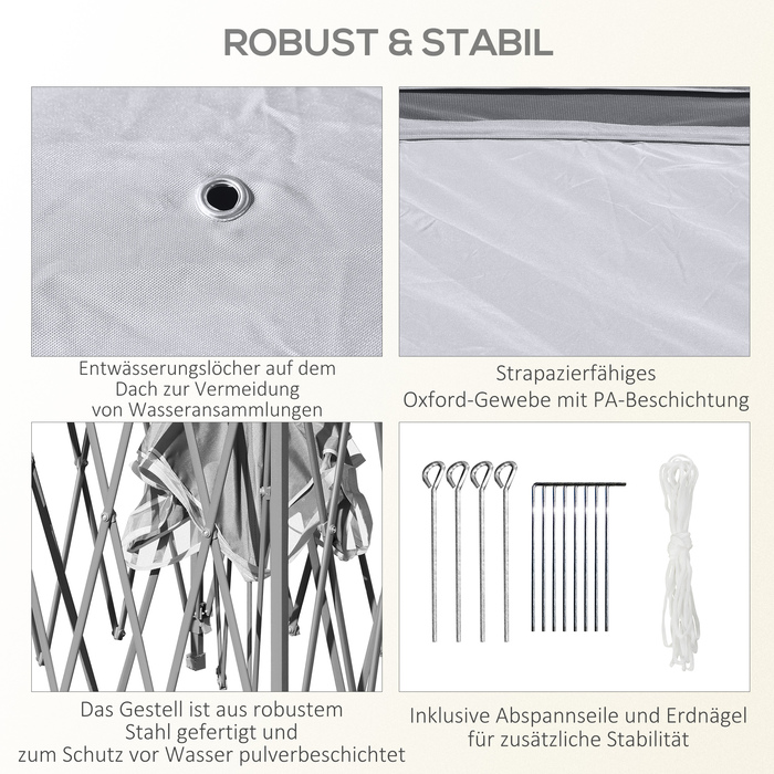 Павільйон для саду, металева конструкція з тканиною, сітчасті штори, дренажні отвори, розміри 330 x 330 x 288 см, сірий