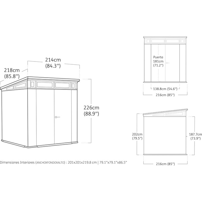 Сарай садовий Keter Artisan 7x7 з підлогою, похилим дахом, подвійними дверями та вікном, 214x218x226 см, 8.3 м³, сірий - для зберігання на вулиці