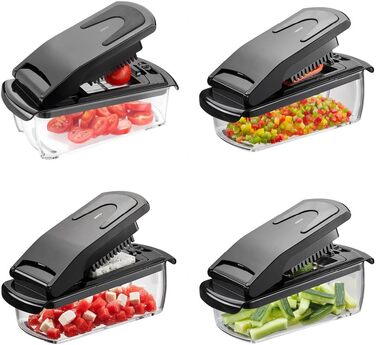 GEFU Трепо - багатофункціональний кухонний нарізчик для овочів, фруктів, сиру та салату (чорний/прозорий)