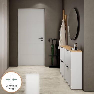 Взуттєва шафа Planetmöbel, вузька, з 6 полицями, 60 x 23 x 118 см, біло-сіра