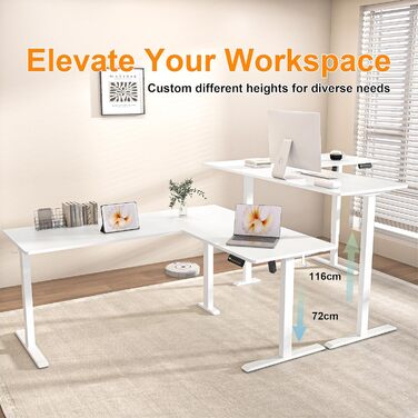 Електричний кутовий стіл BEXEVUE 160x140 см з регулюванням висоти, 3 пам'яті, антиколізійна система, для дому та офісу