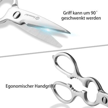 Кухонні ножиці Sunnecko 8 дюймів - універсальні, з ручкою, що ергономічно лежить у руці, з подрібнювачем горіхів, з нержавіючої сталі