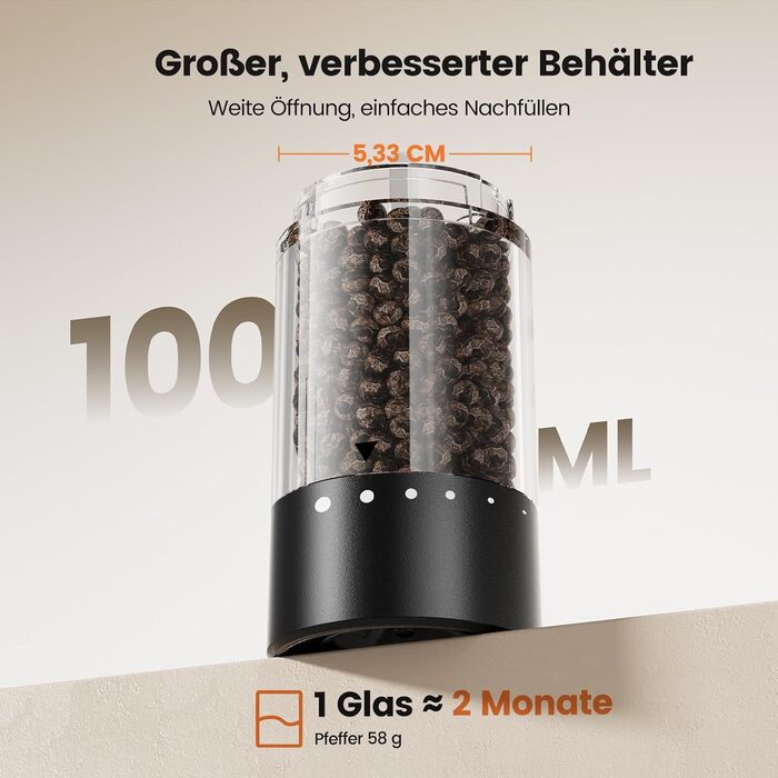 Електричні солі та перечні млини 2 шт. з USB-C зарядкою, регулюванням помелу, LED підсвіткою, керамічним жорном та підставкою – чорний/білий