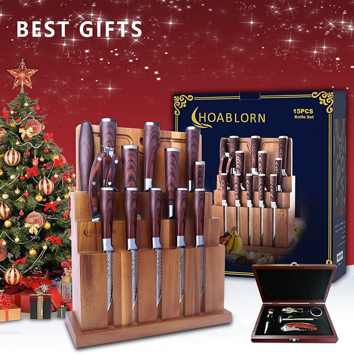Набір кухонних ножів Chefhoablorn 15-TLG: професійний набір з нержавіючої сталі, 20 предметів. Ідеальний подарунок на новосілля або весілля.