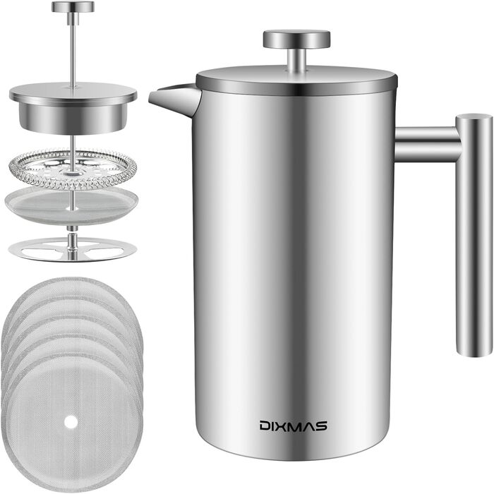 Френч-прес Dixmas для кави, нержавіюча сталь, 350 мл (2 чашки), термоізольований, двостінний