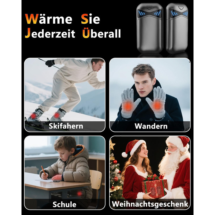 Електричні грілки для рук DDKJ, 2 шт., 7000mAh, магнітні, з 3 рівнями нагріву до 55°C, для дітей, чоловіків та жінок (чорні)