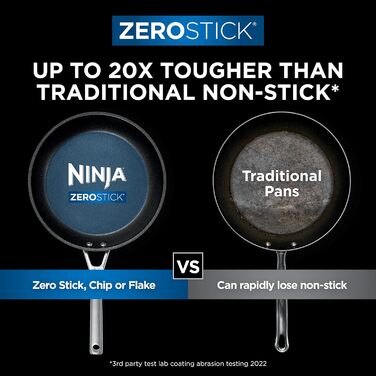 Набір сковорідок Ninja ZEROSTICK Premium Cookware з 2 предметів, сковороди 24 см і 28 см, міцні, з антипригарним покриттям, твердий алюміній, безпечний для духовки до 260 C, сірий, C32000UK (великий набір сковорідок, нержавіюча сталь)