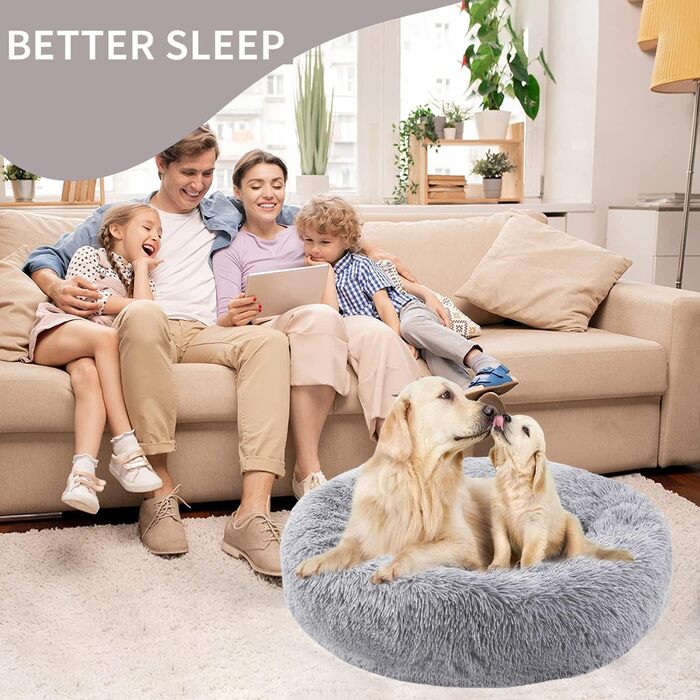 Лежак для собак, що миється, пухнастий, круглий, круглий диван для собак (60 см, світло-сірий)