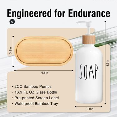 Набір для ванної кімнати MOMEEMO: дозатор мила, скляний дозатор, бамбукова помпа, піднос. Чорний колір, підходить для сільського декору