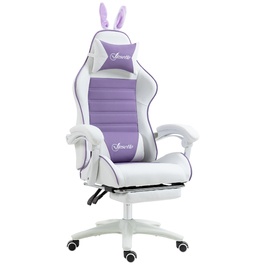 Ігровий крісло Vinsetto Ergonomischer Gamer Stuhl з підтримкою попереку, підставкою для ніг, ігровий крісло з вушками кролика, подушкою для голови, офісне крісло з регульованою спинкою та функцією відкидання спинки, фіолетовий | Aosom
