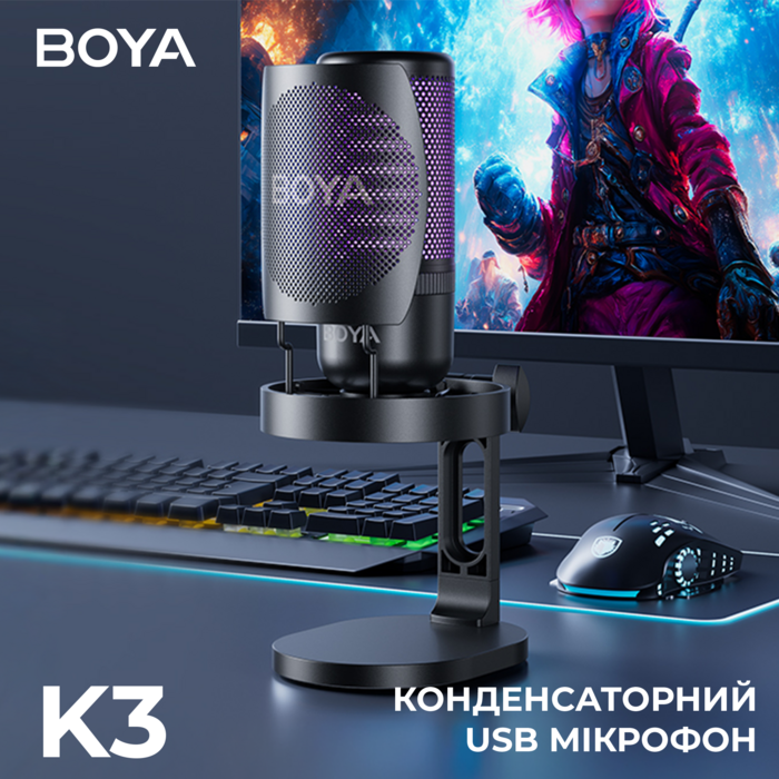 Мікрофон конденсаторний BOYA K3-02 RGB Black