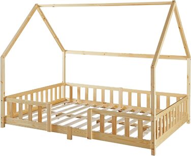 Дитяче ліжко Sisimiut House ліжко 140 х 200 см із захистом від падіння Дерев'яне ліжко для дітей Ліжко на підлозі Рейковий каркас сосна деревина дерево кольору дерева дерево 140х200см