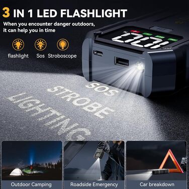 Powerbank для автомобіля Starthilfe 5000A: Jump Starter з LED та QC 3.0 USB для 12V авто, мотоциклів та газонокосарок