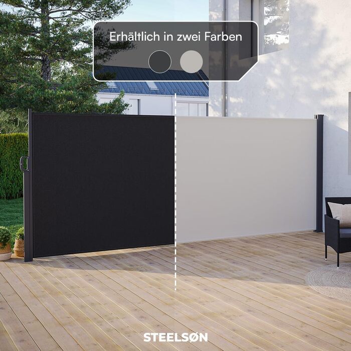 Розсувна бічна маркіза STEELSØN Zirella 180x400 см, антрацит, алюмінієва, захисний екран для балкона та саду, зовнішній щільний сонцезахист з настінним кріпленням (200x500 см)