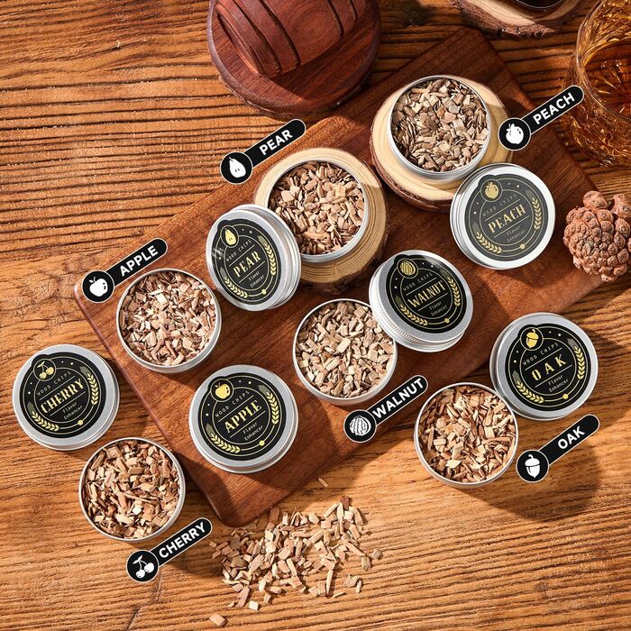 Набір для копчення віскі з пальником, 6 смаків дерев'яної тріски, 2 склянки, 2 форми для льоду, інфузор для коктейлів, набір для копчення напоїв Old Fashioned, подарунок чоловікові/хлопцеві (без бутану)