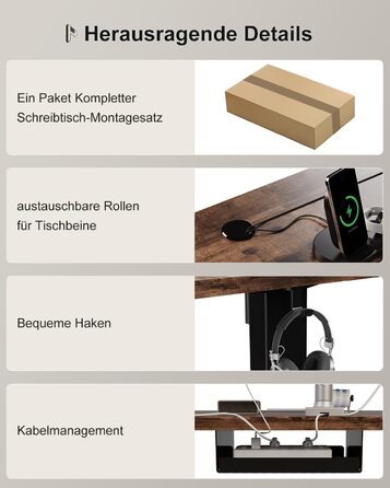 Регульований стіл Homall 200x80 см з USB-портом, електричний, з органайзером для кабелів, пам'ять налаштувань, комп'ютерний стіл