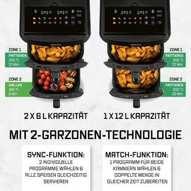 Фритюрниця повітряна GOURMETmaxx з двома камерами | 12 літрів | Airfryer з сенсорним дисплеєм