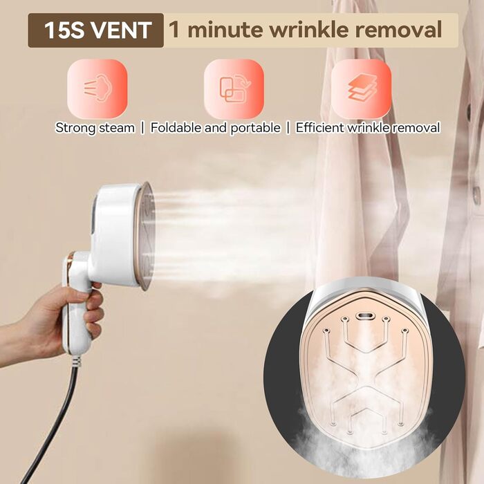 Вертикальний праскою 2-в-1 Vertikales Bügeleisen: потужний, компактний для подорожей, дому та офісу. 3 рівні пари, швидкий нагрів, складна конструкція, білий колір